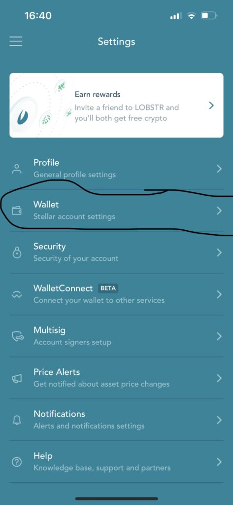 wallet settings sols-bank